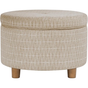 HomePop 24″ Large Round Storage Ottoman – Cream Textural Woven(Tan Geometric Pattern)