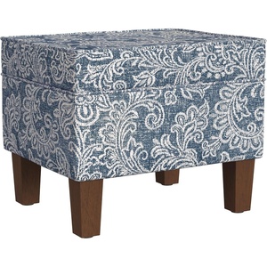 HomePop 24″ Medium Storage Ottoman – Cream Chevron Woven(Blue Denim Jacobean Print)