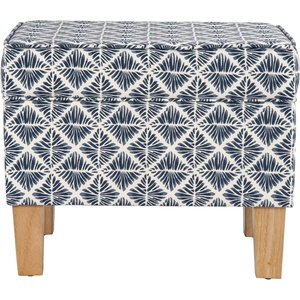 HomePop 24″ Medium Storage Ottoman – Cream Chevron Woven(Blue Geometric Pattern)