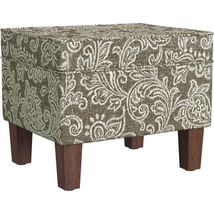 HomePop 24″ Medium Storage Ottoman – Cream Chevron Woven(Brown Jacobean Print)