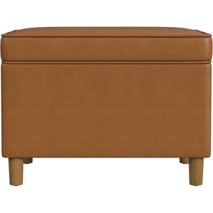 HomePop 24″ Medium Storage Ottoman – Cream Chevron Woven(Carmel Faux Leather)