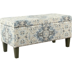 HomePop Malmo 36″ Storage Bench – Gray Striped Pattern(Antiqued Blue)