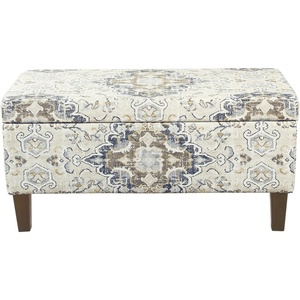 HomePop Malmo 36″ Storage Bench – Gray Striped Pattern(Antiqued Print Ebony and Cream)