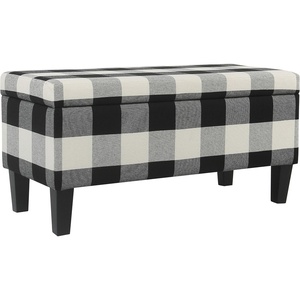 HomePop Malmo 36″ Storage Bench – Gray Striped Pattern(Black Plaid)