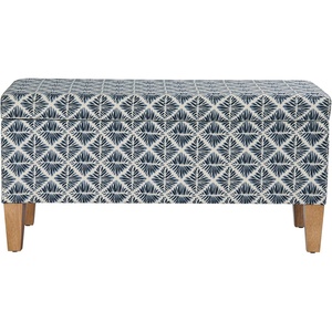 HomePop Malmo 36″ Storage Bench – Gray Striped Pattern(Blue Geometric Pattern)
