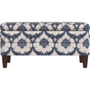 HomePop Malmo 36″ Storage Bench – Gray Striped Pattern(Blue Medallion Print)