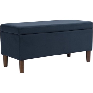 HomePop Malmo 36″ Storage Bench – Gray Striped Pattern(Blue Velvet)