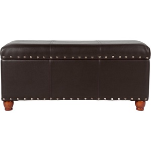 HomePop Malmo 36″ Storage Bench – Gray Striped Pattern(Espresso Brown)