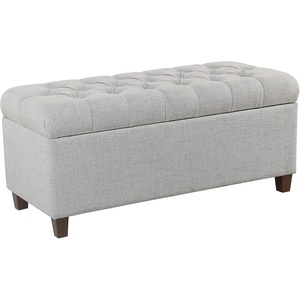 HomePop Malmo 36″ Storage Bench – Gray Striped Pattern(Light Blue)