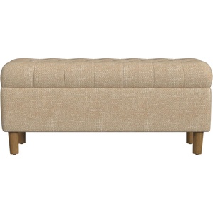 HomePop Malmo 36″ Storage Bench – Gray Striped Pattern(Oatmeal Textured Fabric)