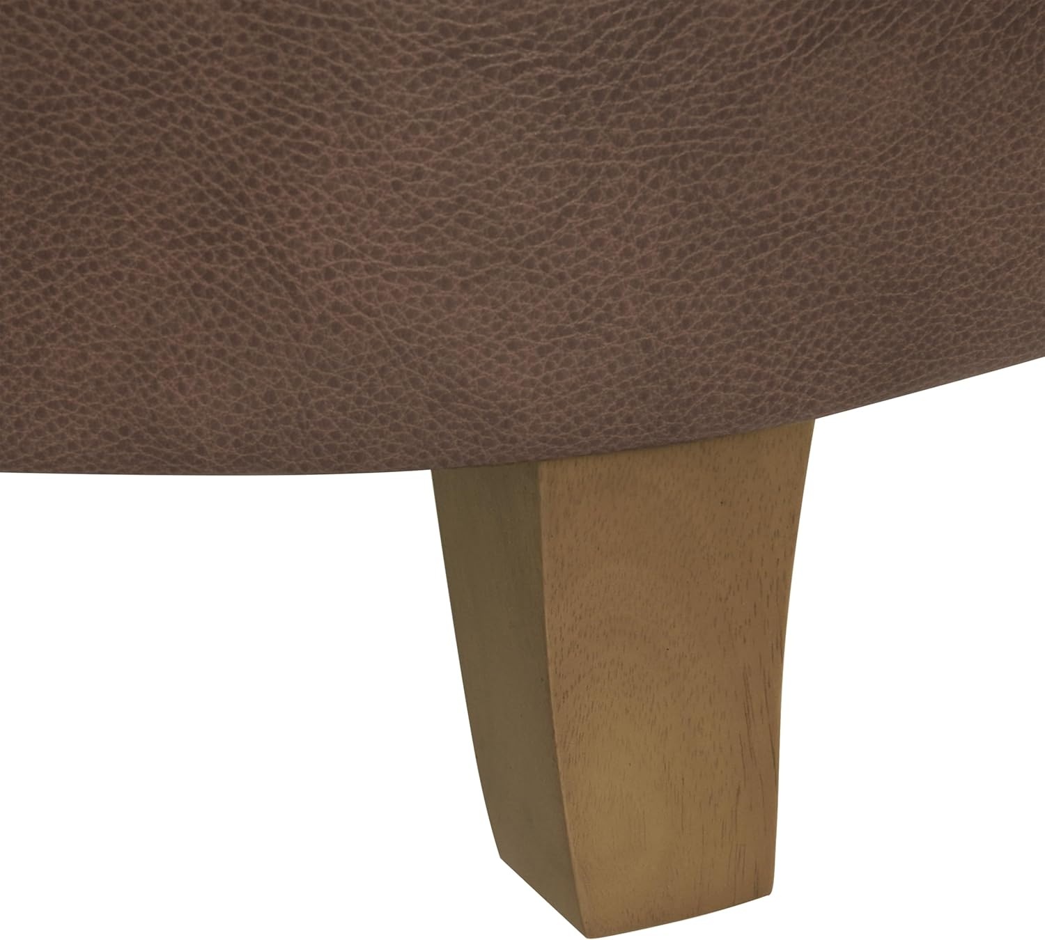 image:imageHomePop 19 Button Tufted Round Storage Ottoman Blue Gray Woven FabricBrown Faux Leather