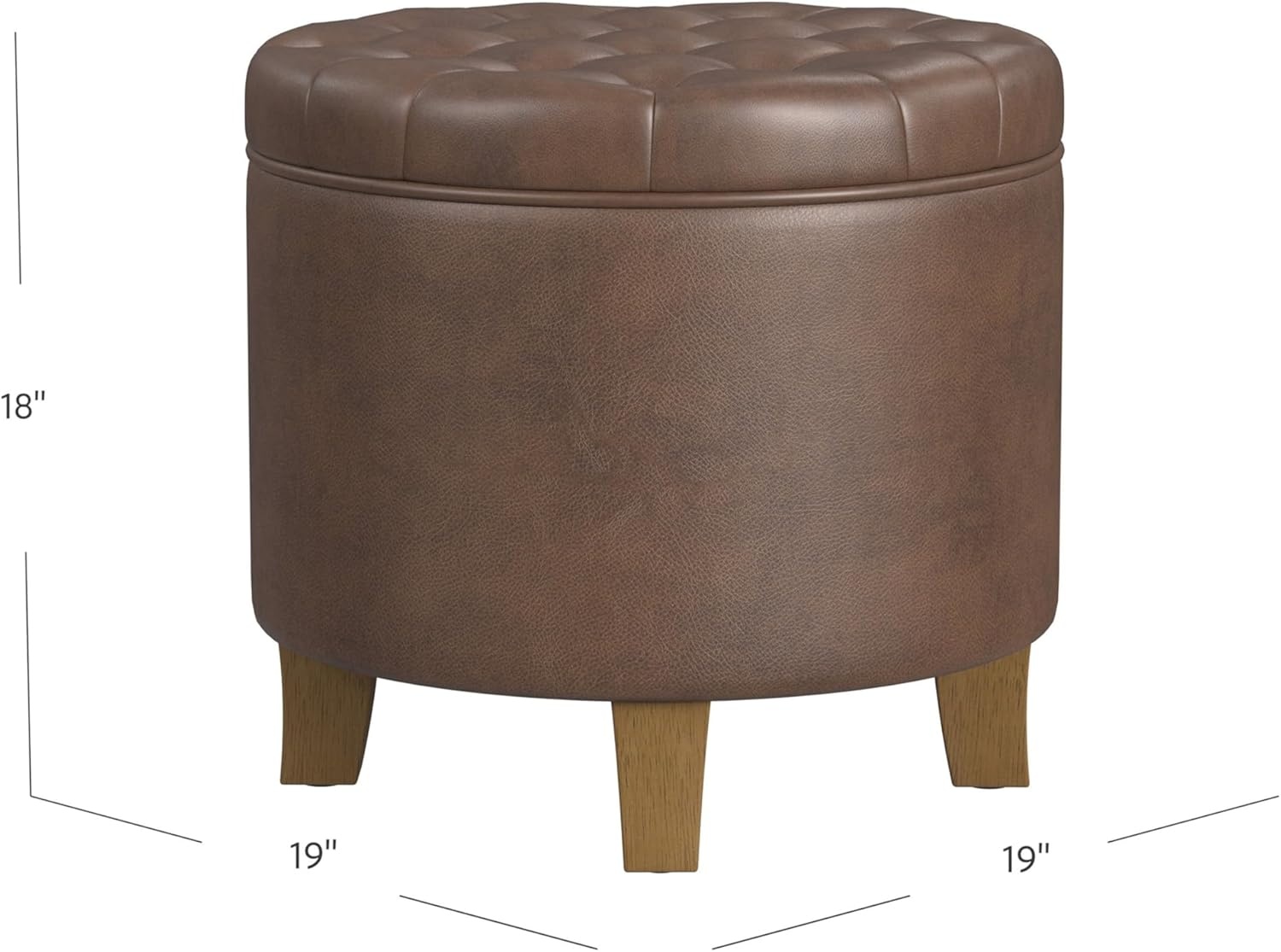 image:imageHomePop 19 Button Tufted Round Storage Ottoman Blue Gray Woven FabricBrown Faux Leather