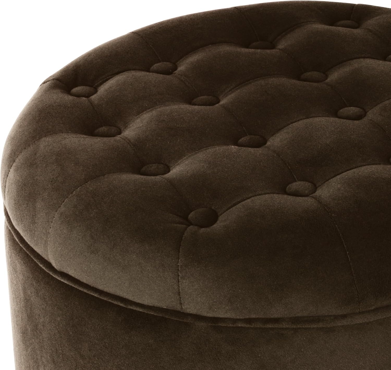 image:imageHomePop 19 Button Tufted Round Storage Ottoman Blue Gray Woven FabricBrown Velvet