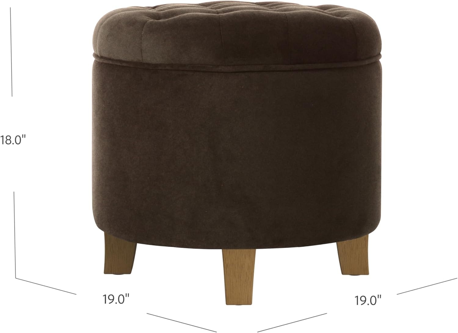 image:imageHomePop 19 Button Tufted Round Storage Ottoman Blue Gray Woven FabricBrown Velvet