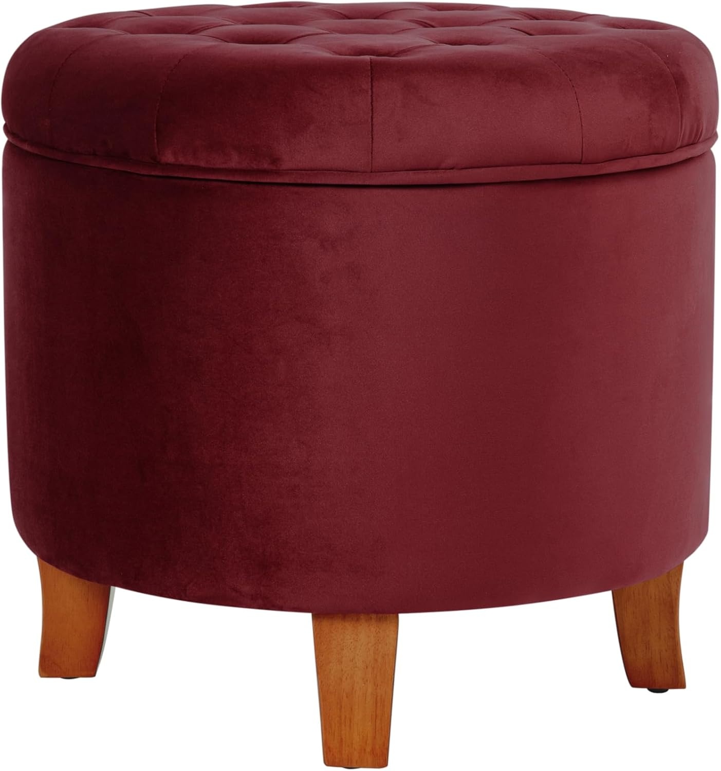 image:imageHomePop 19 Button Tufted Round Storage Ottoman Blue Gray Woven FabricBurgundy