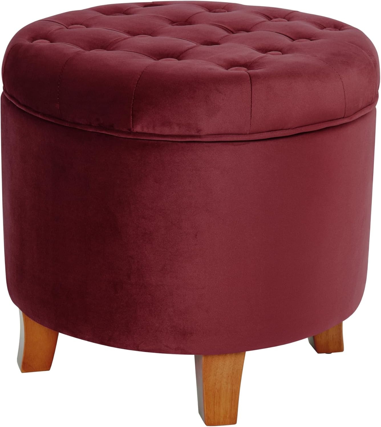 image:imageHomePop 19 Button Tufted Round Storage Ottoman Blue Gray Woven FabricBurgundy