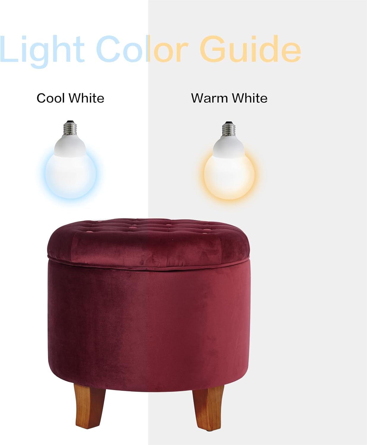 image:imageHomePop 19 Button Tufted Round Storage Ottoman Blue Gray Woven FabricBurgundy