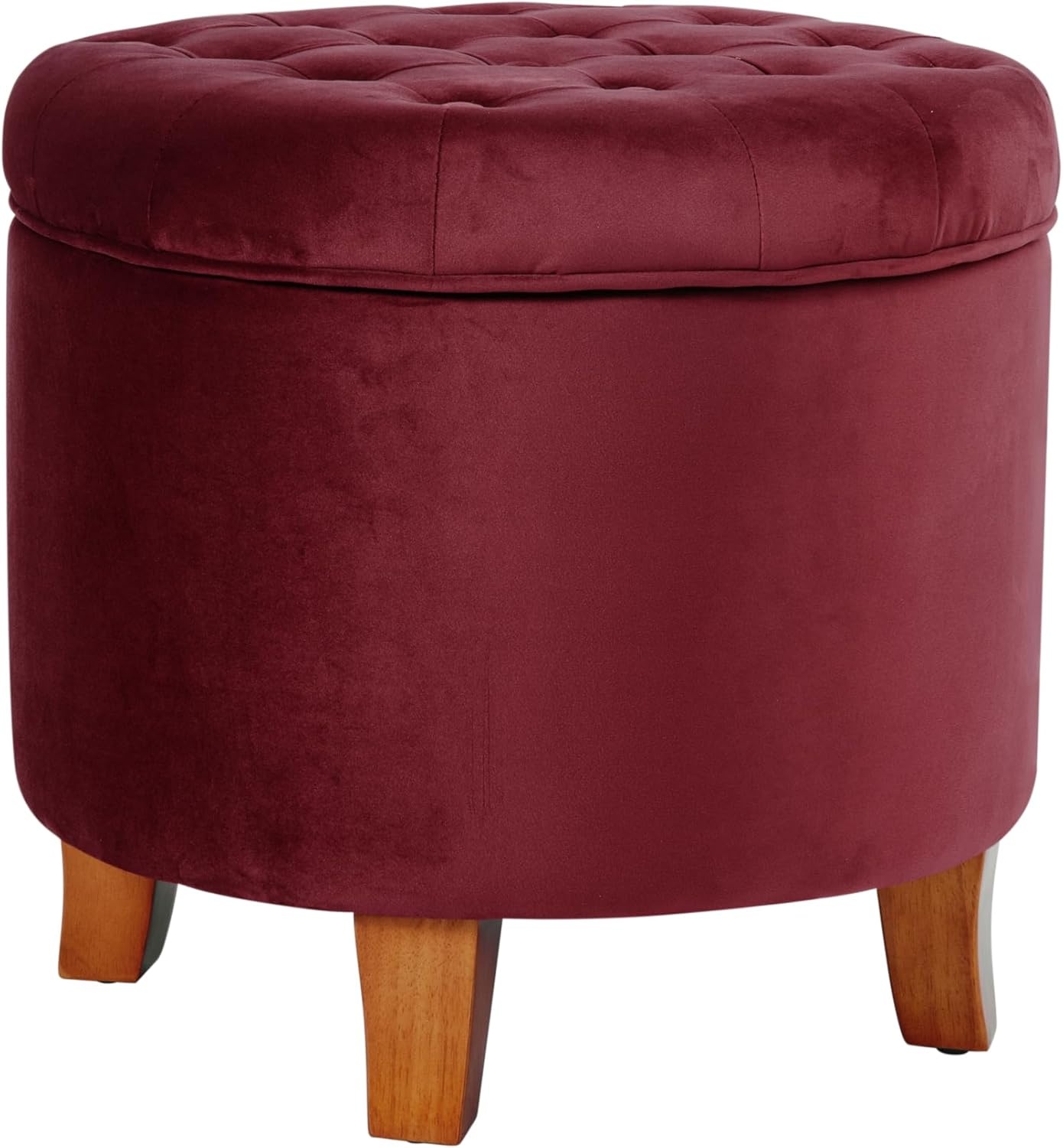 image:imageHomePop 19 Button Tufted Round Storage Ottoman Blue Gray Woven FabricBurgundy