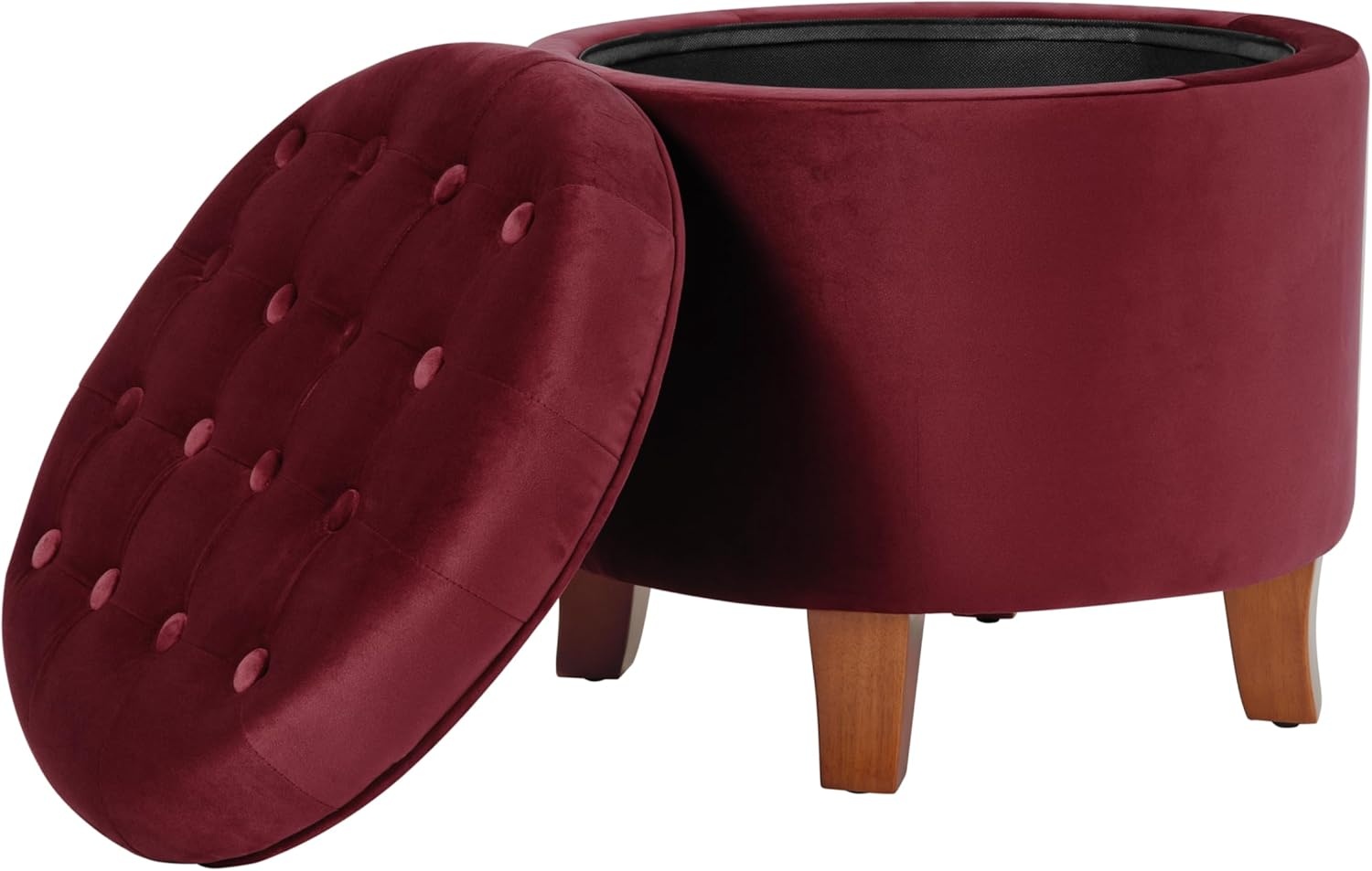 image:imageHomePop 19 Button Tufted Round Storage Ottoman Blue Gray Woven FabricBurgundy