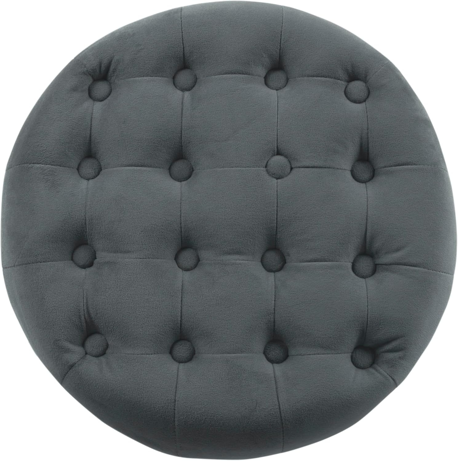 image:imageHomePop 19 Button Tufted Round Storage Ottoman Blue Gray Woven FabricDark Gray