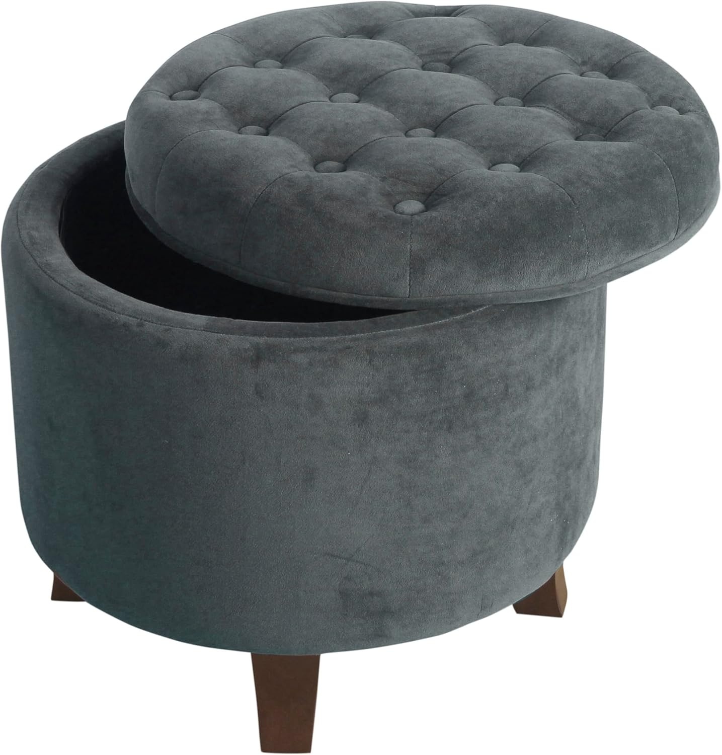 image:imageHomePop 19 Button Tufted Round Storage Ottoman Blue Gray Woven FabricDark Gray