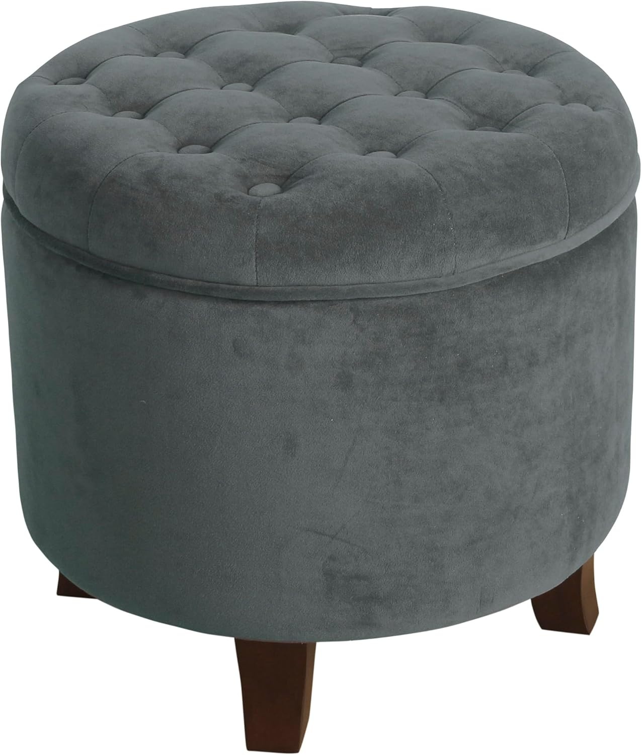 image:imageHomePop 19 Button Tufted Round Storage Ottoman Blue Gray Woven FabricDark Gray