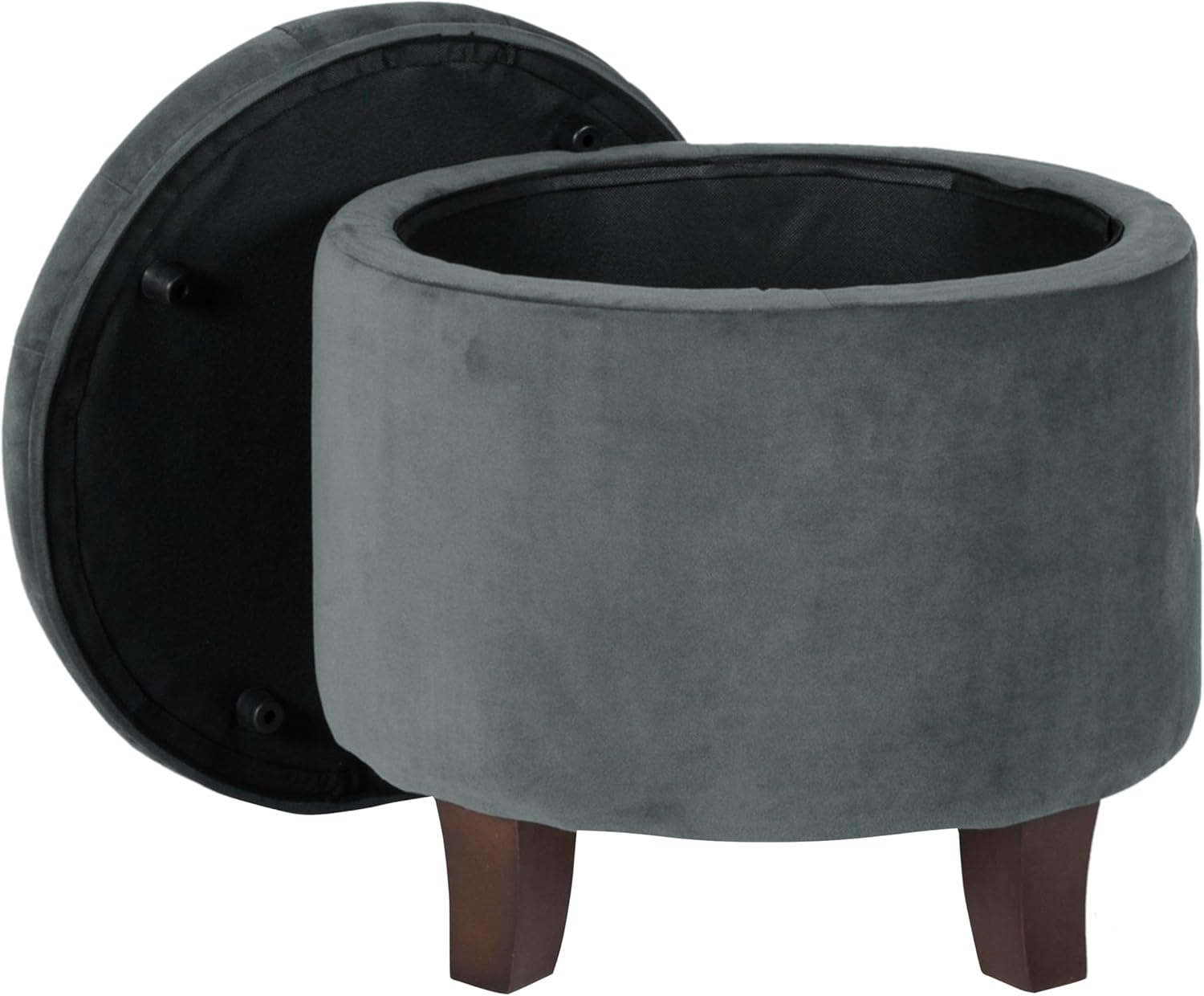 image:imageHomePop 19 Button Tufted Round Storage Ottoman Blue Gray Woven FabricDark Gray