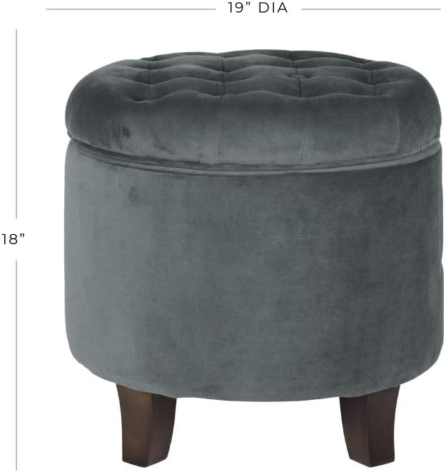 image:imageHomePop 19 Button Tufted Round Storage Ottoman Blue Gray Woven FabricDark Gray