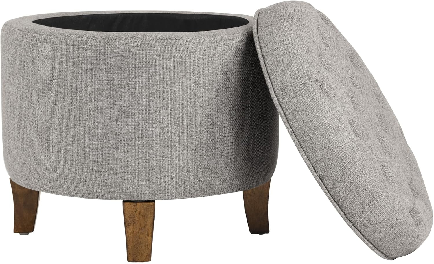 image:imageHomePop 19 Button Tufted Round Storage Ottoman Blue Gray Woven FabricGray Fabric