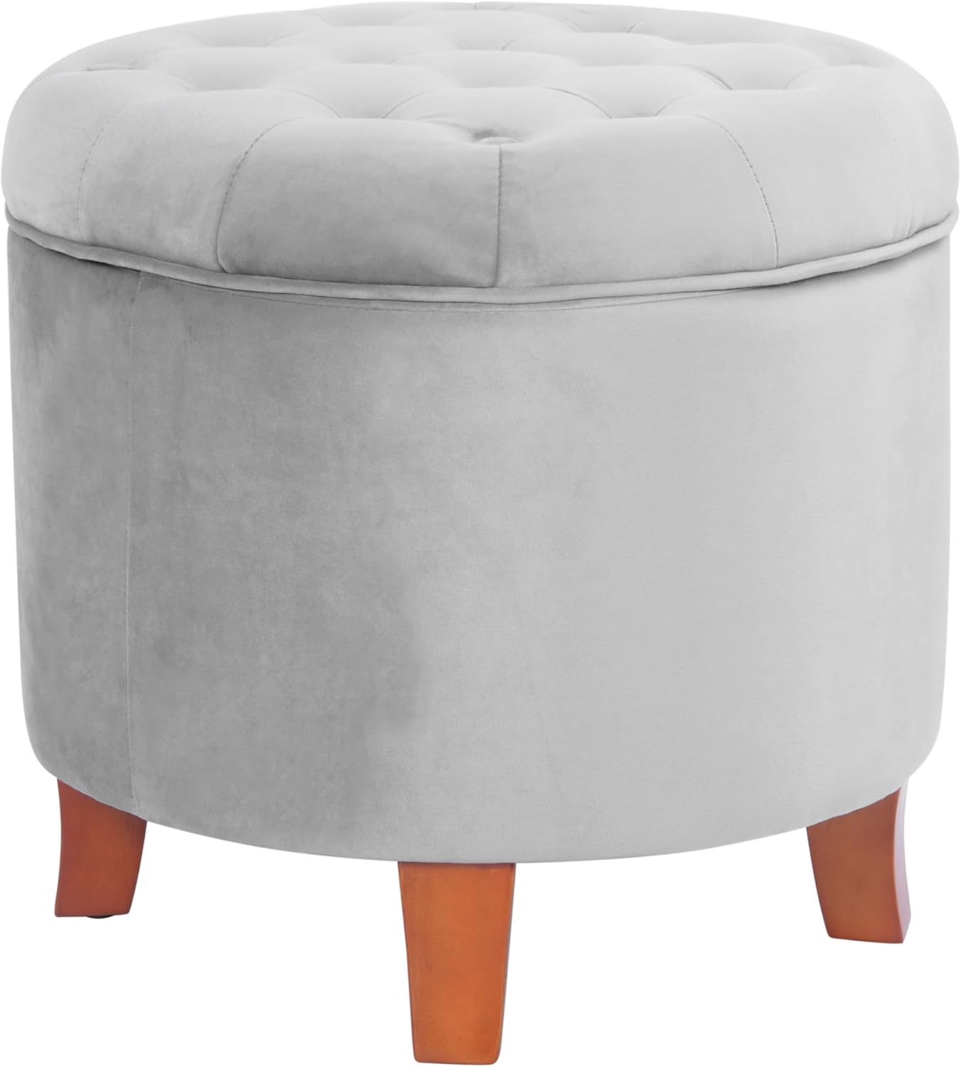 image:imageHomePop 19 Button Tufted Round Storage Ottoman Blue Gray Woven FabricGrey