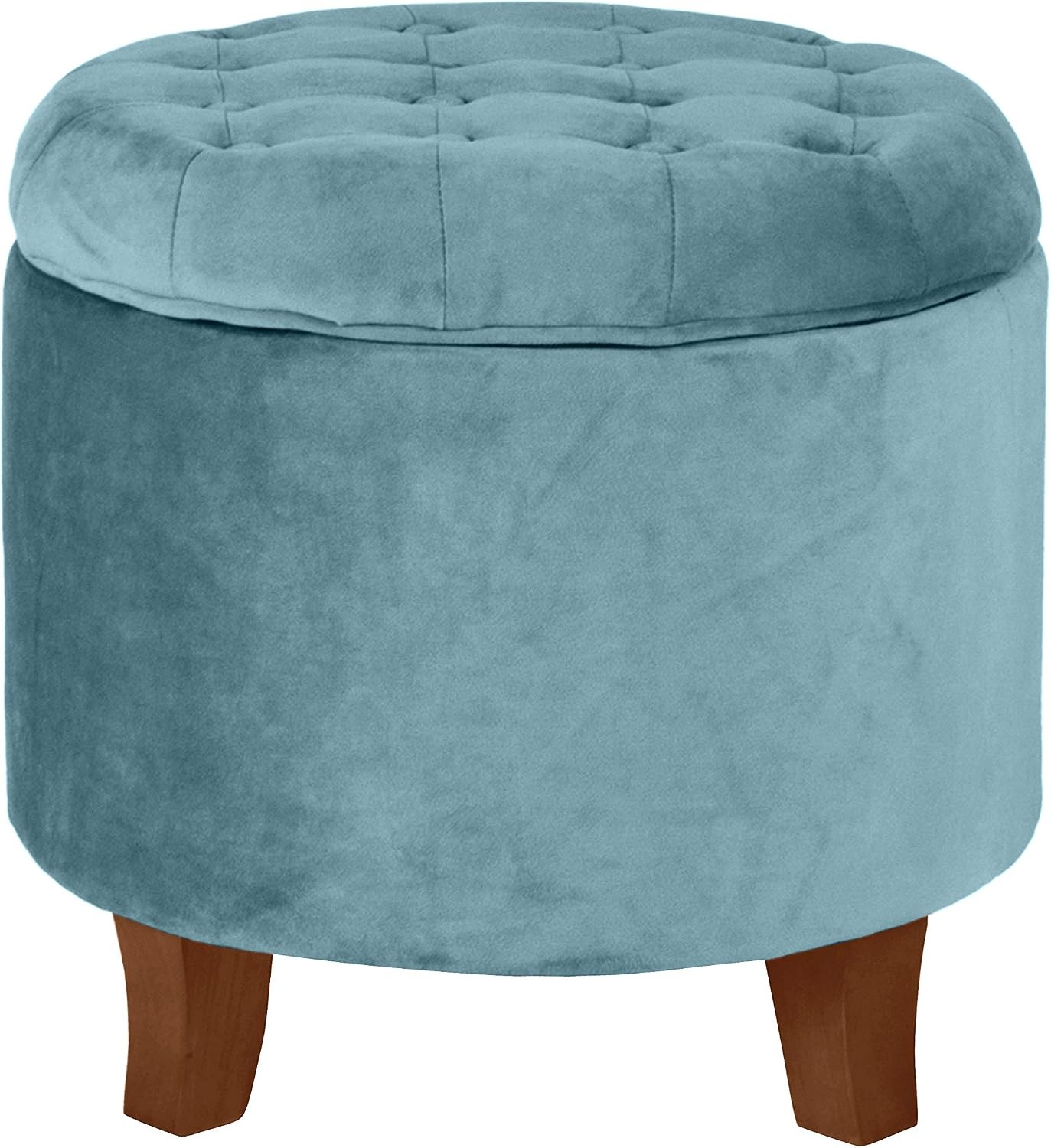 image:imageHomePop 19 Button Tufted Round Storage Ottoman Blue Gray Woven FabricTeal