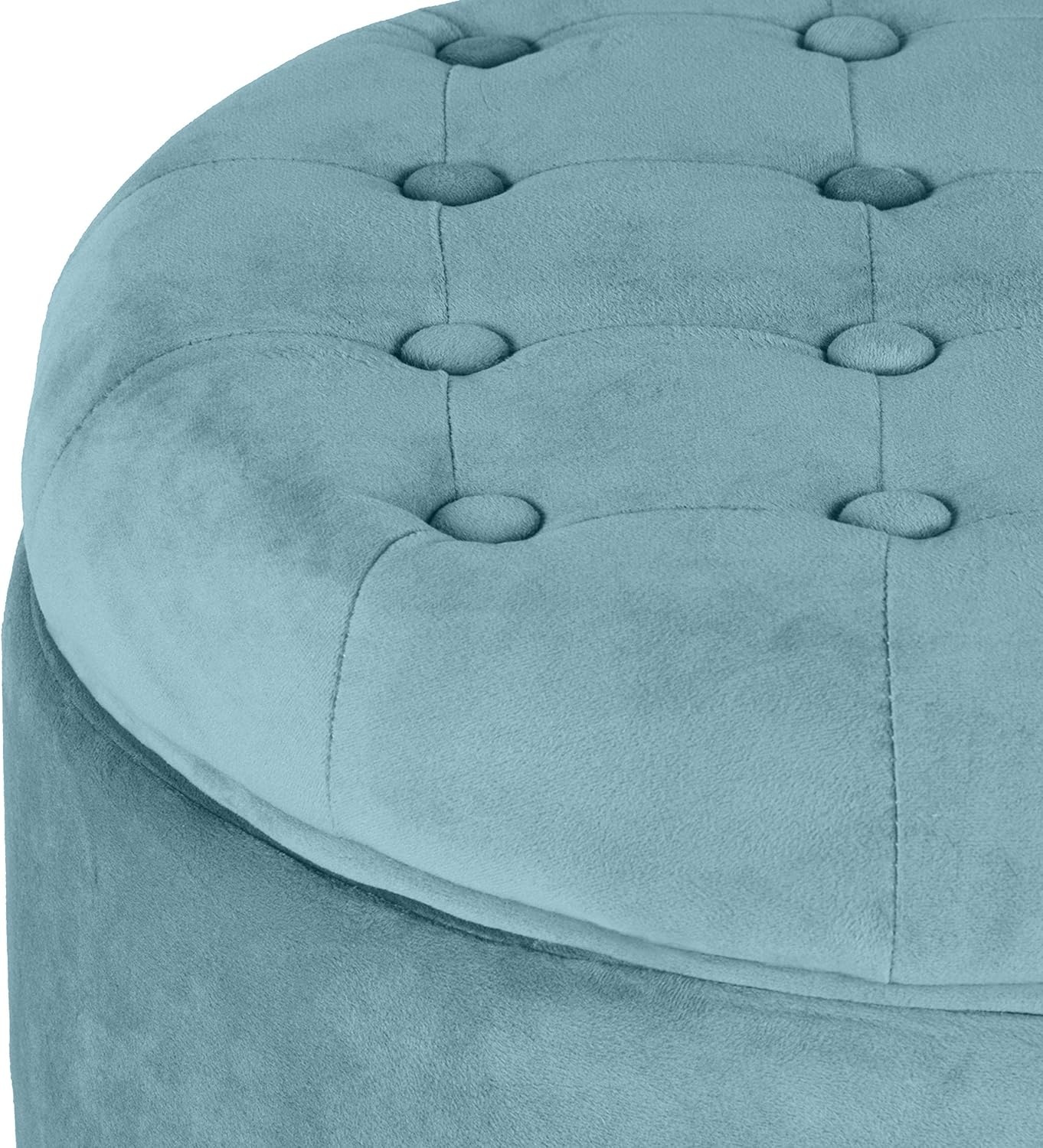 image:imageHomePop 19 Button Tufted Round Storage Ottoman Blue Gray Woven FabricTeal