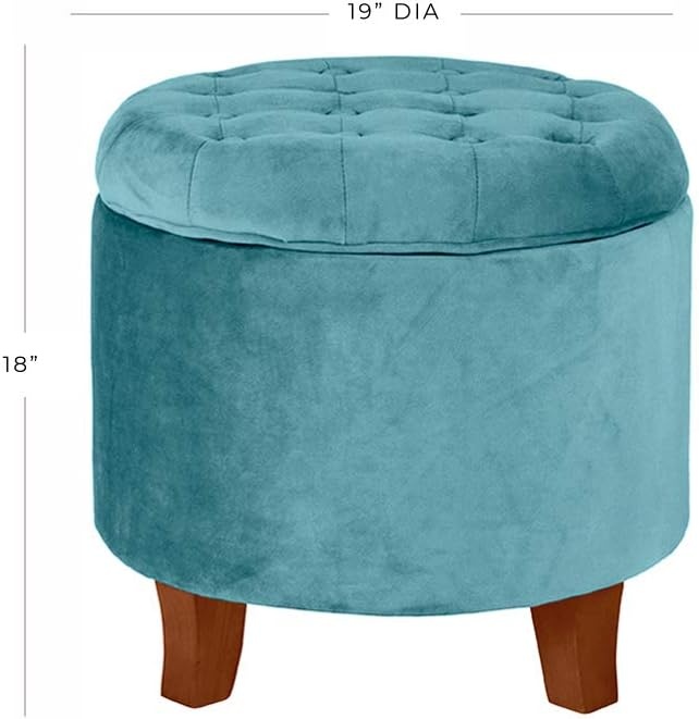 image:imageHomePop 19 Button Tufted Round Storage Ottoman Blue Gray Woven FabricTeal