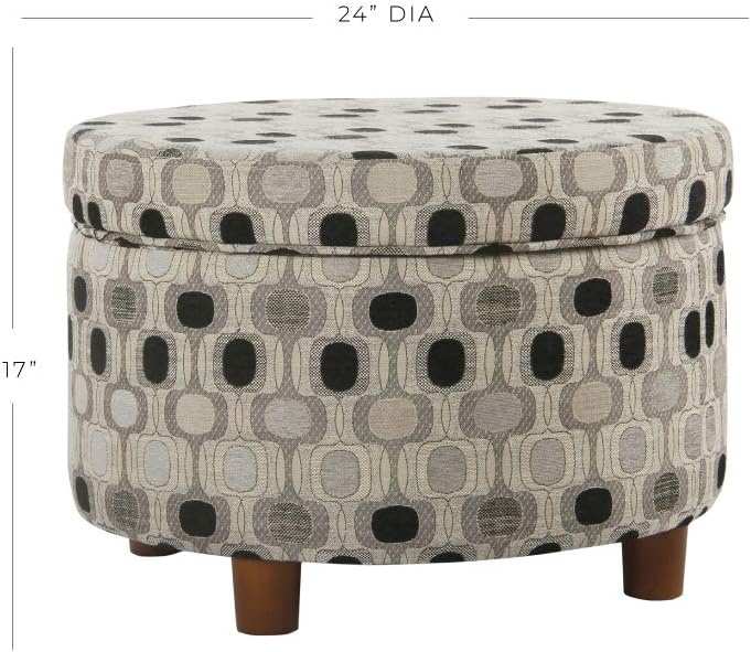 image:imageHomePop 24 Large Round Storage Ottoman Blue Gray Woven FabricBlack Geometric