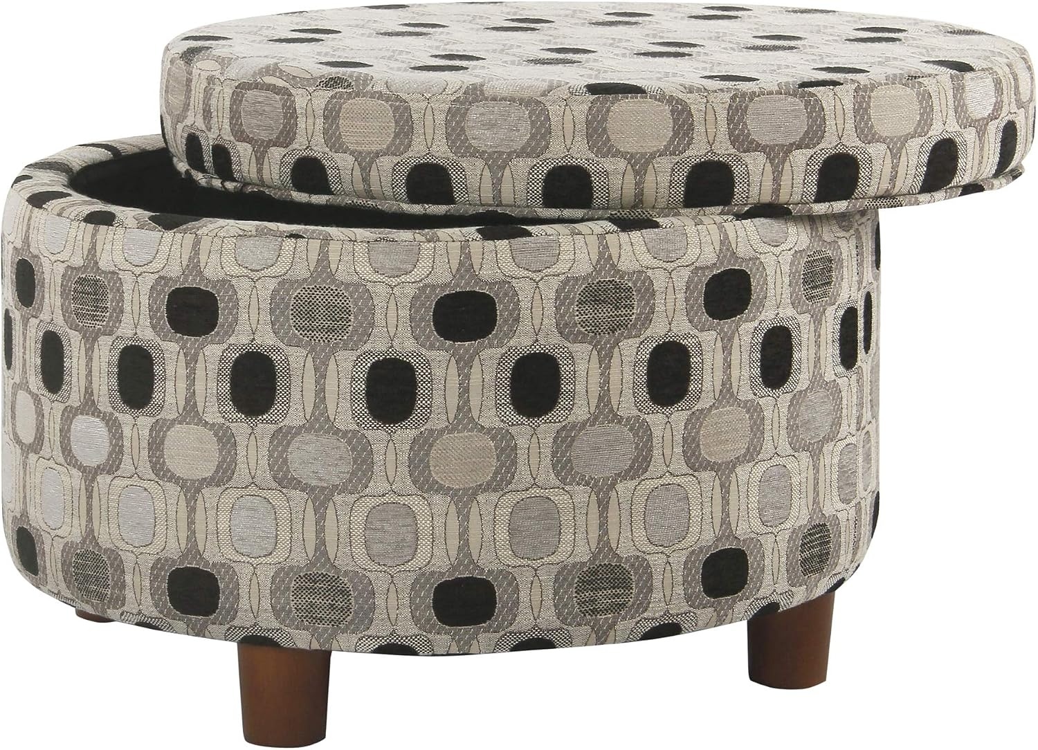 image:imageHomePop 24 Large Round Storage Ottoman Blue Gray Woven FabricBlack Geometric