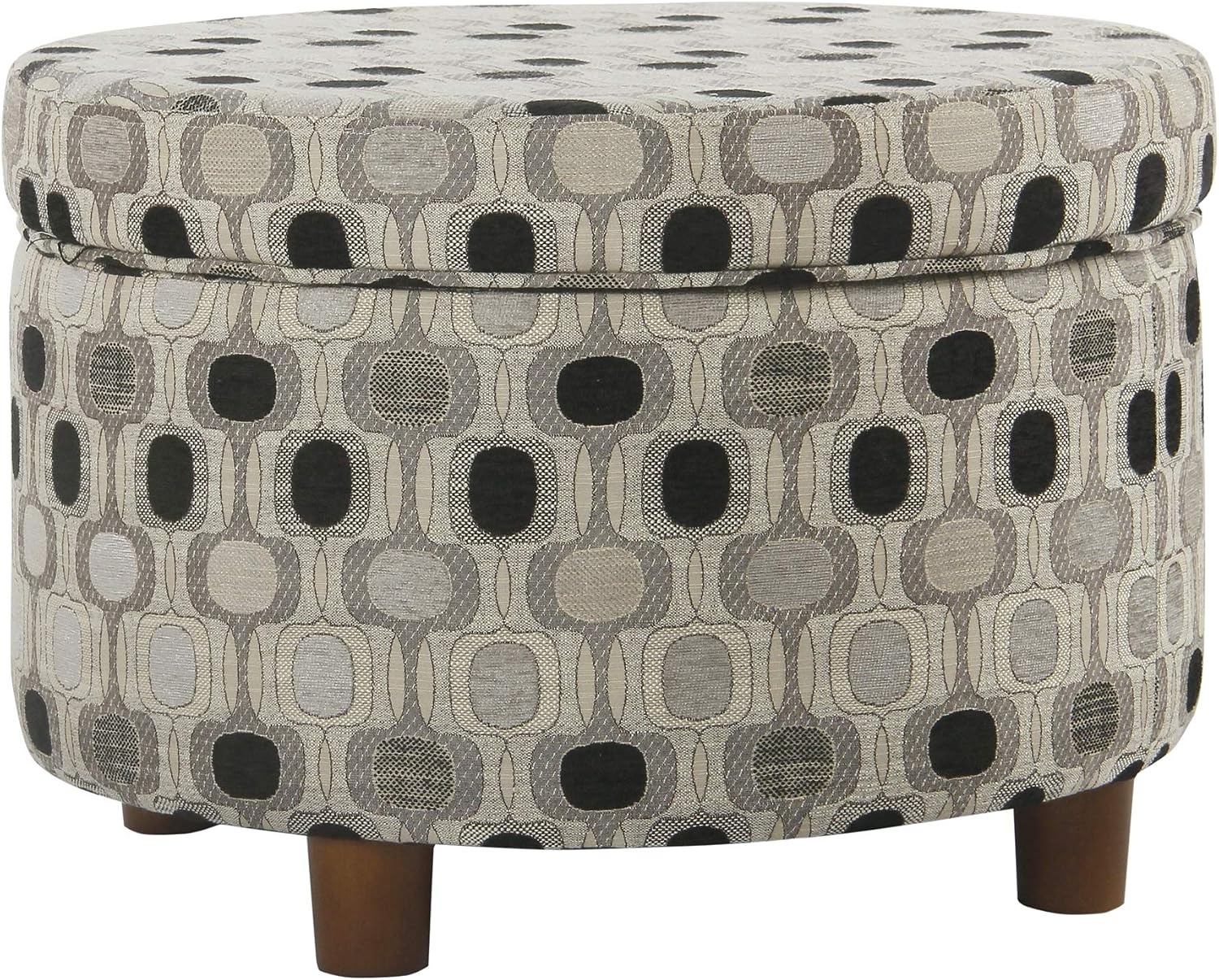 image:imageHomePop 24 Large Round Storage Ottoman Blue Gray Woven FabricBlack Geometric