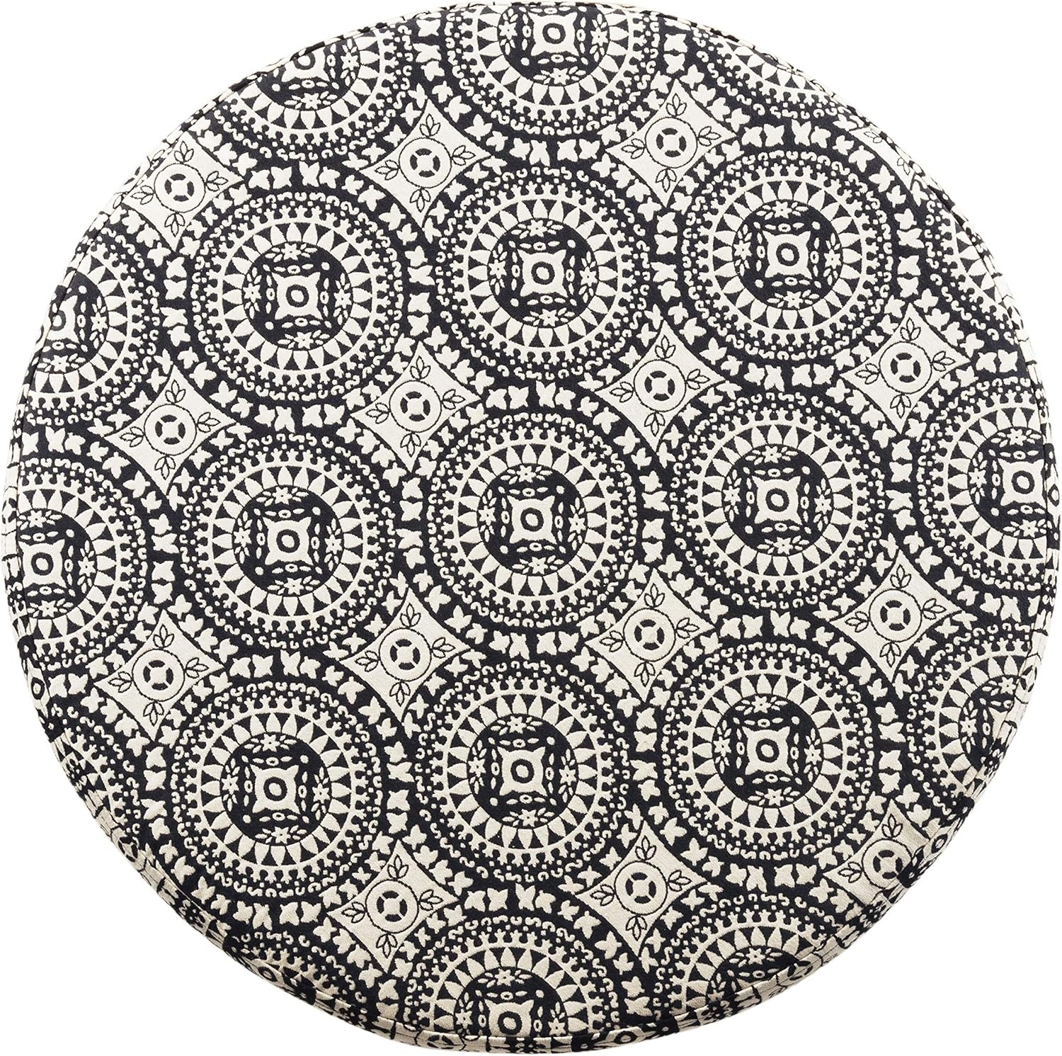 image:imageHomePop 24 Large Round Storage Ottoman Blue Gray Woven FabricBlack and White