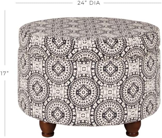 image:imageHomePop 24 Large Round Storage Ottoman Blue Gray Woven FabricBlack and White