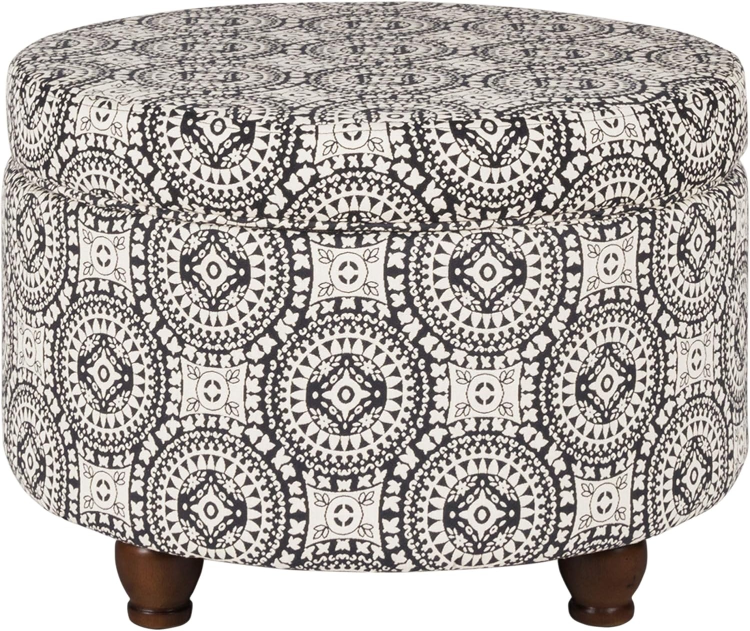 image:imageHomePop 24 Large Round Storage Ottoman Blue Gray Woven FabricBlack and White