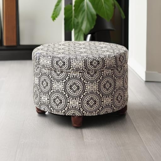 image:imageHomePop 24 Large Round Storage Ottoman Blue Gray Woven FabricBlack and White