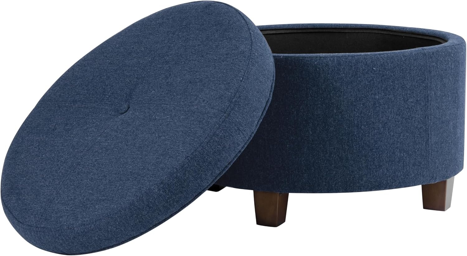 image:imageHomePop 24 Large Round Storage Ottoman Blue Gray Woven FabricBlue Woven Fabric