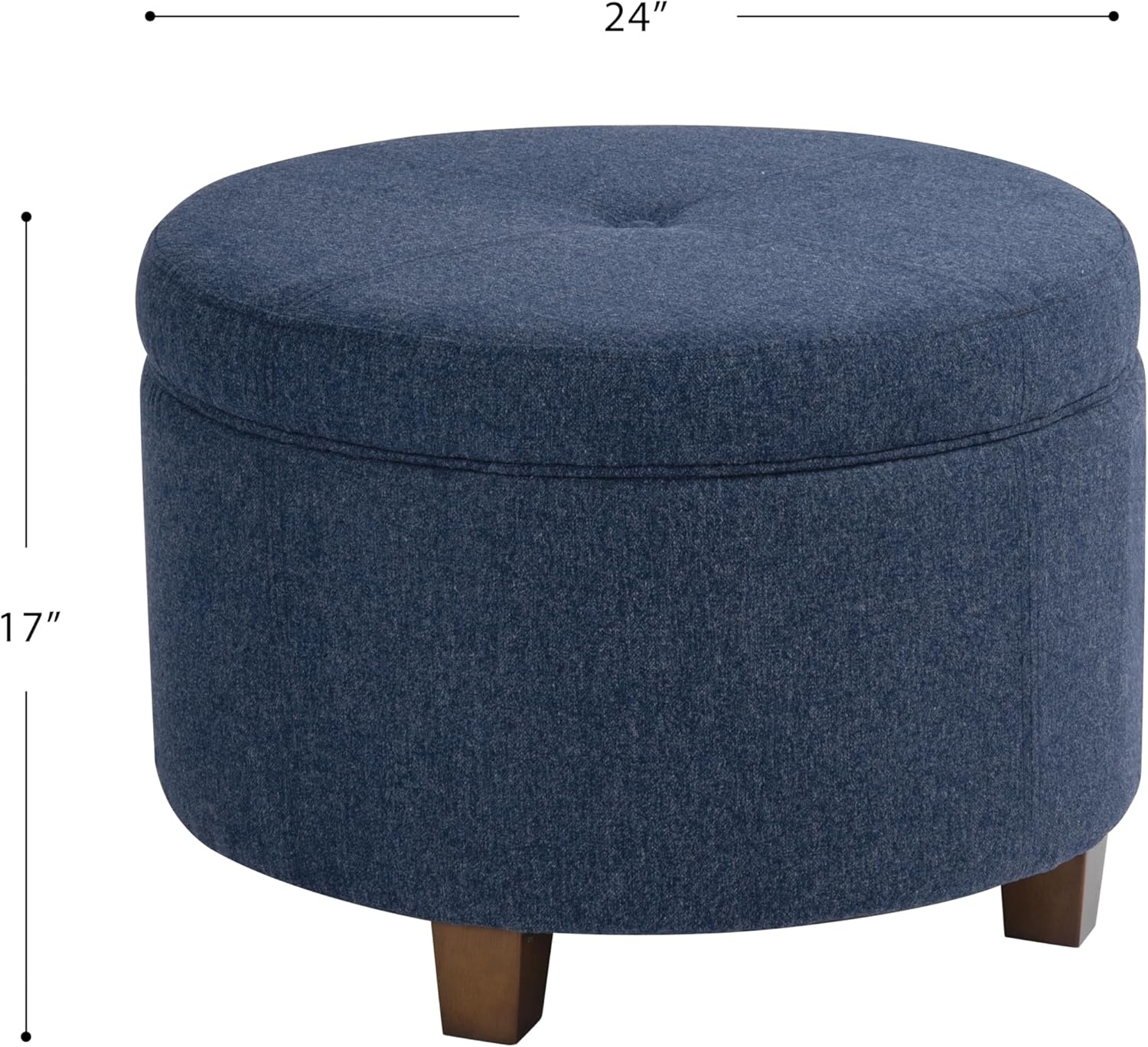 image:imageHomePop 24 Large Round Storage Ottoman Blue Gray Woven FabricBlue Woven Fabric