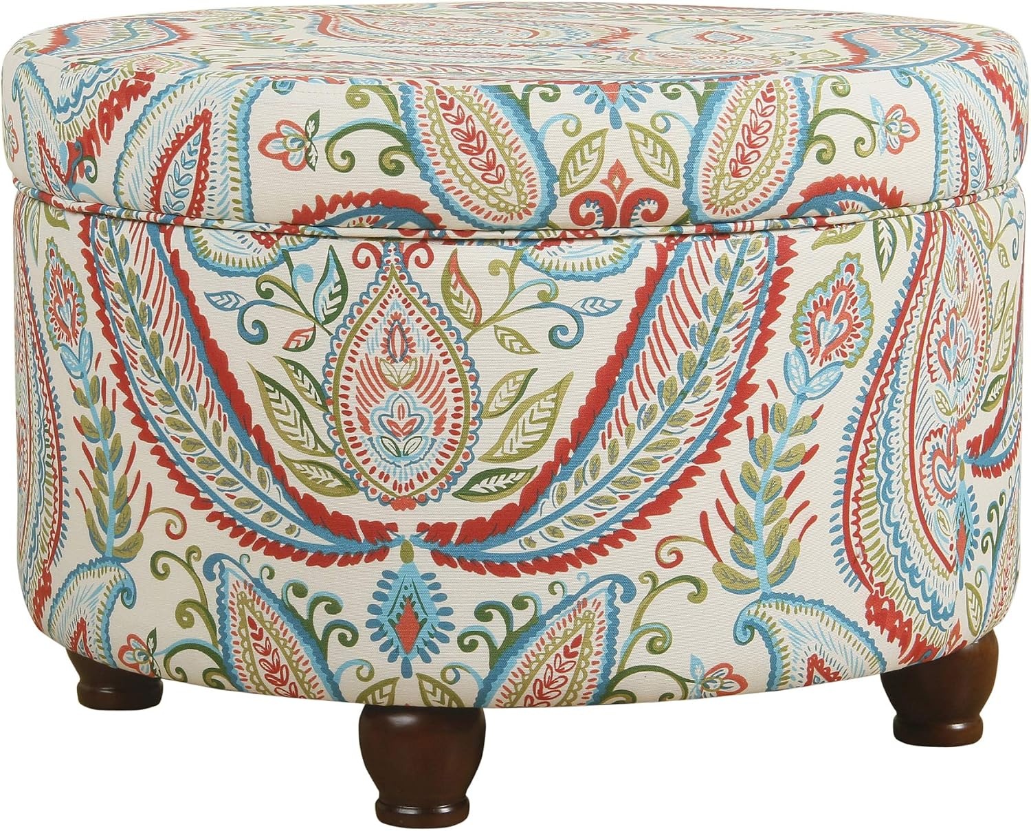 image:imageHomePop 24 Large Round Storage Ottoman Blue Gray Woven FabricBold Paisley