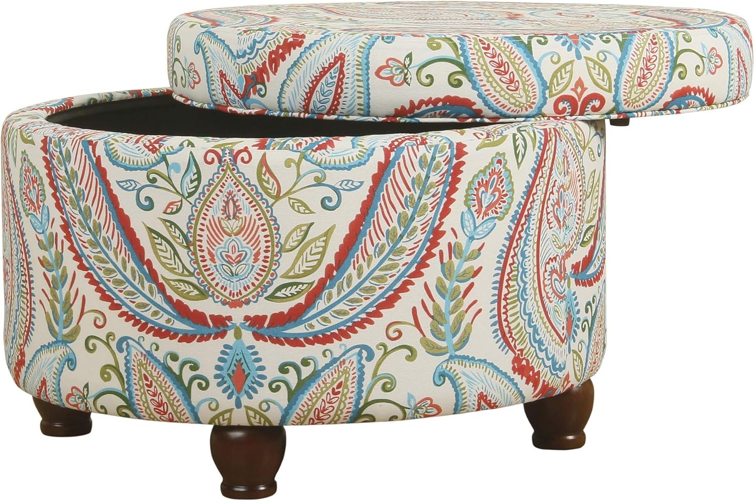 image:imageHomePop 24 Large Round Storage Ottoman Blue Gray Woven FabricBold Paisley