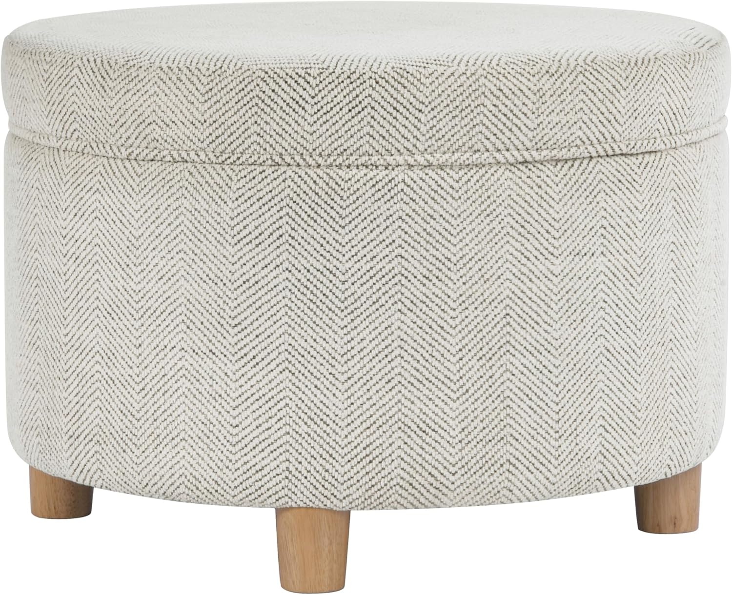 image:imageHomePop 24 Large Round Storage Ottoman Blue Gray Woven FabricCream Chevron Woven