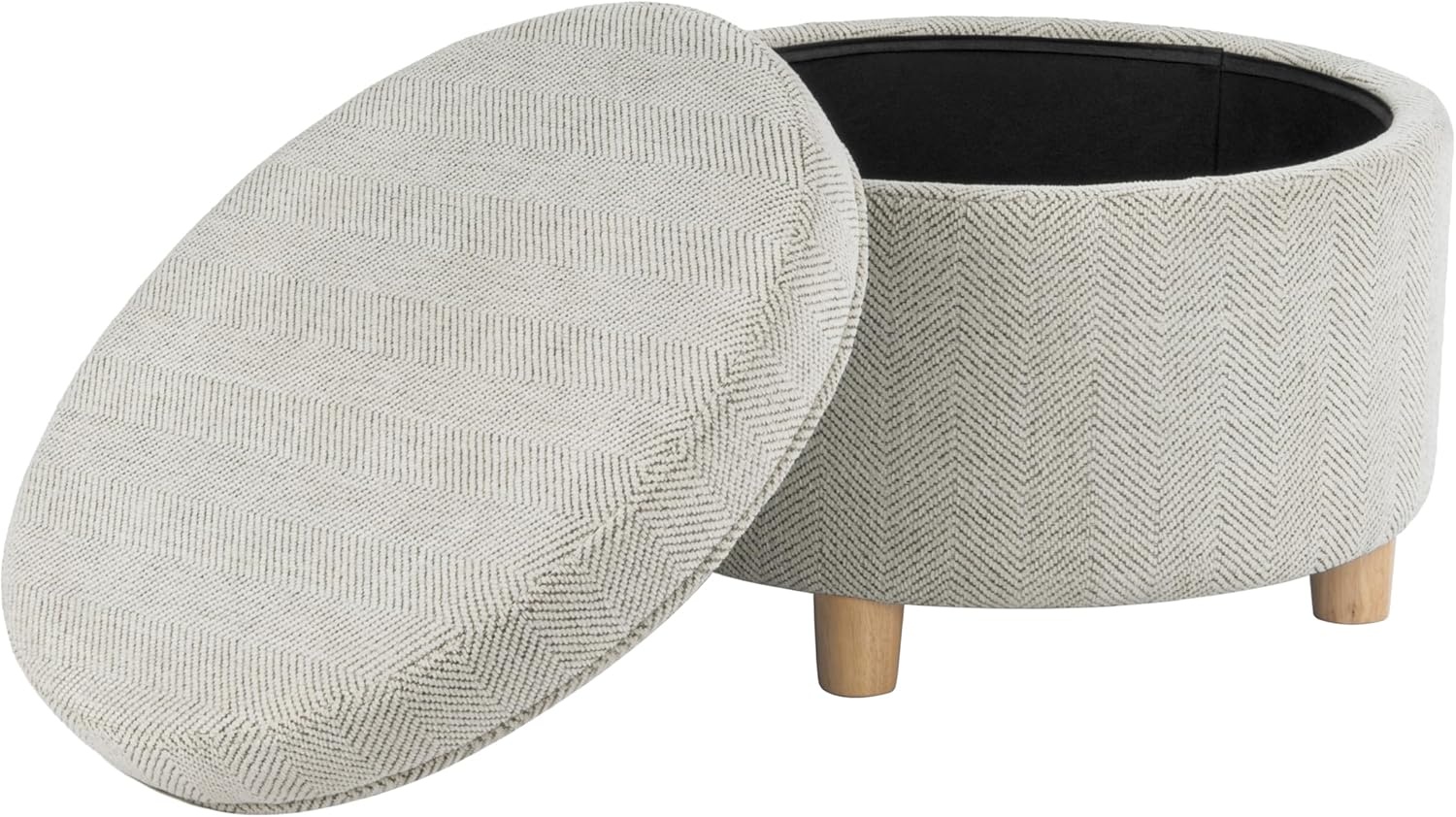 image:imageHomePop 24 Large Round Storage Ottoman Blue Gray Woven FabricCream Chevron Woven