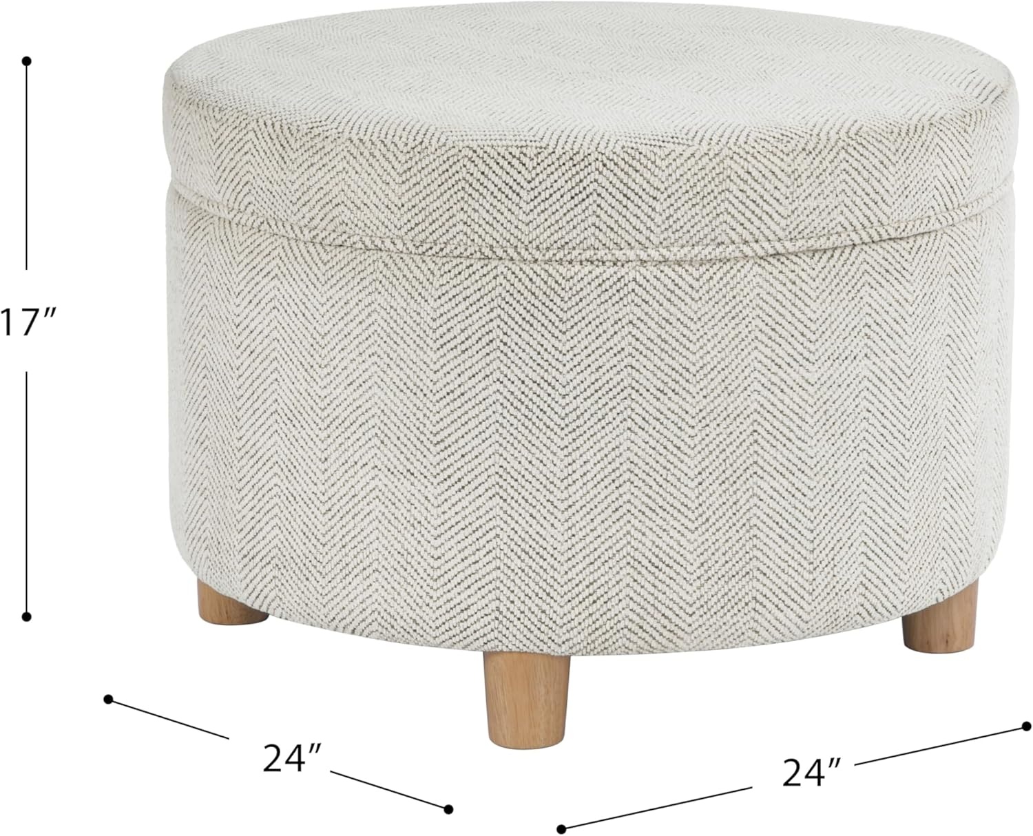 image:imageHomePop 24 Large Round Storage Ottoman Blue Gray Woven FabricCream Chevron Woven