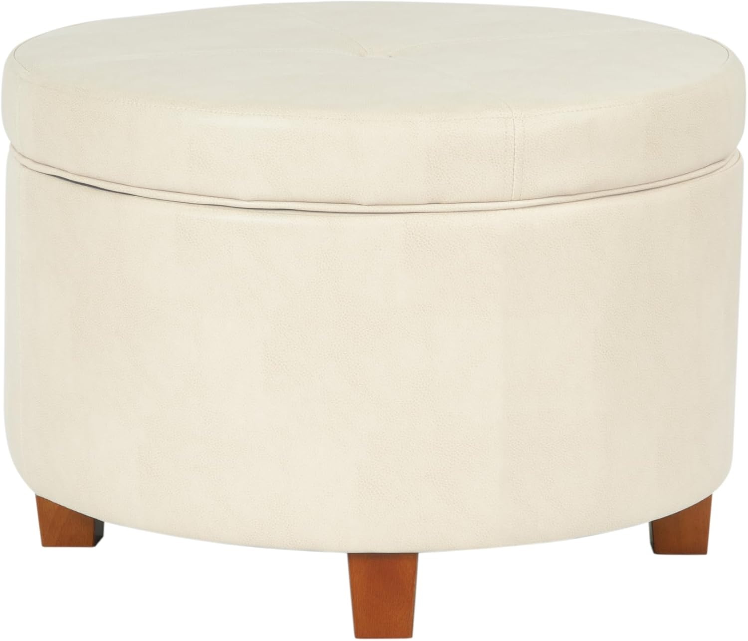image:imageHomePop 24 Large Round Storage Ottoman Blue Gray Woven FabricCream Faux Leather
