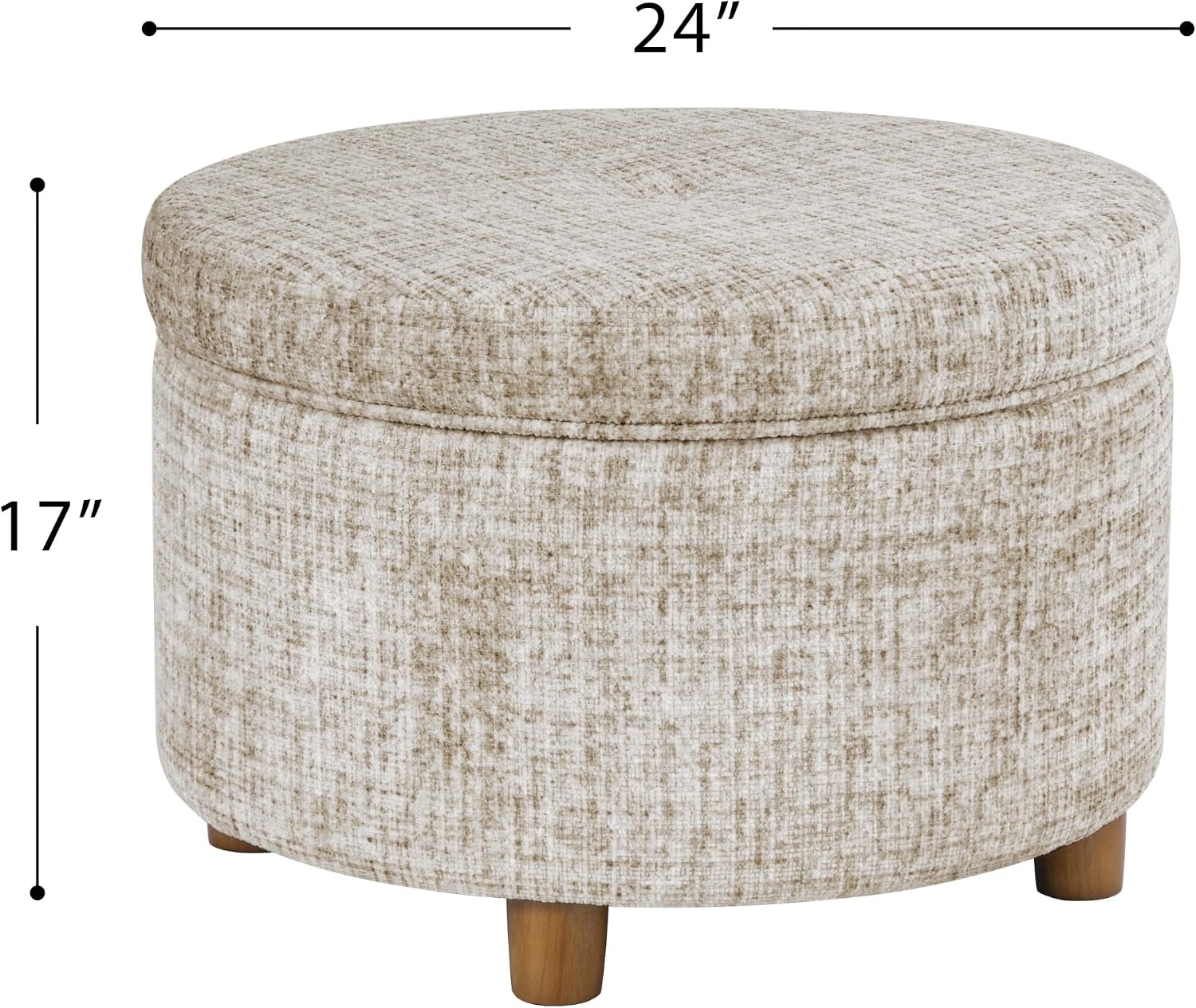 image:imageHomePop 24 Large Round Storage Ottoman Blue Gray Woven FabricCream Textural Woven