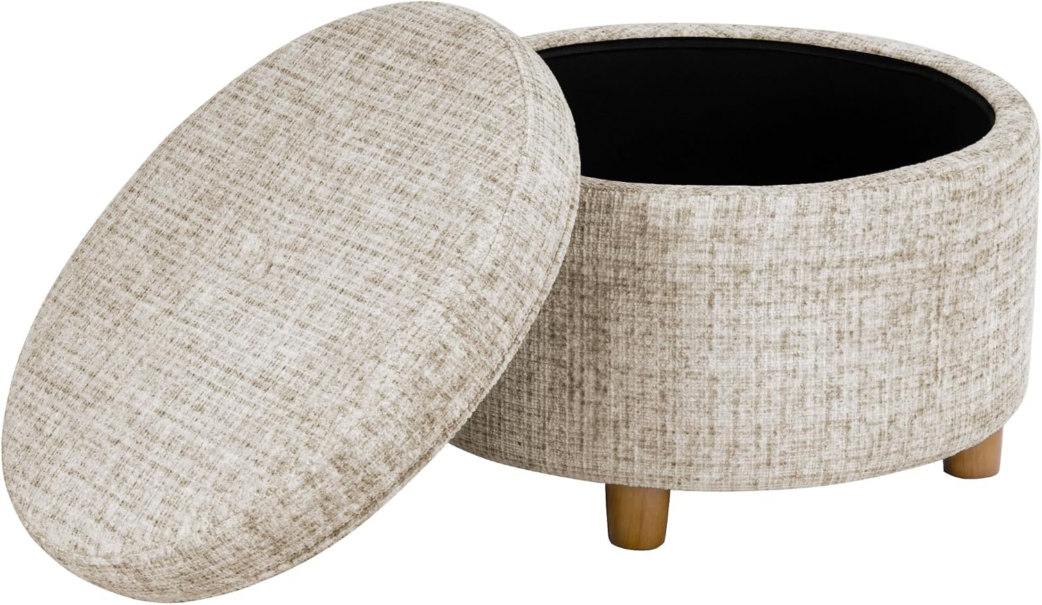 image:imageHomePop 24 Large Round Storage Ottoman Blue Gray Woven FabricCream Textural Woven